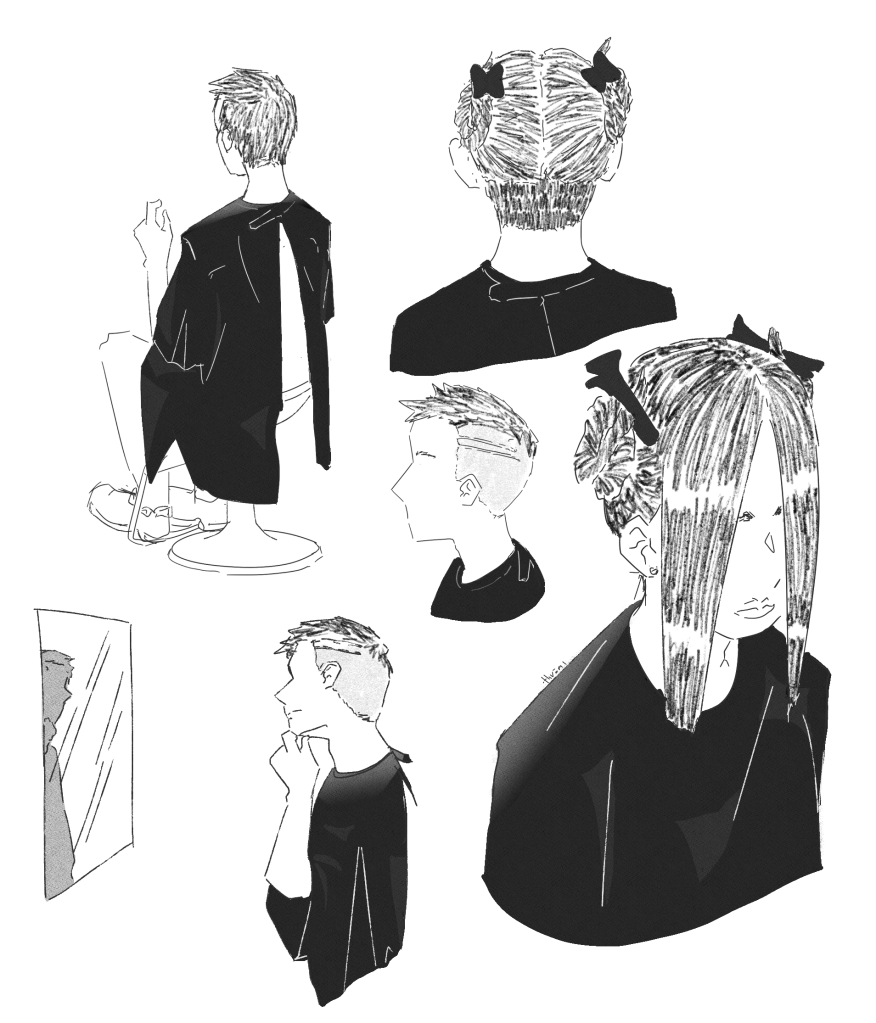 doodle of people in a hair salon